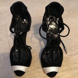 Sergio Rossi black velvet high heel lace up